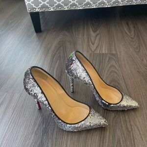Christian Louboutin Silver and Multicolor Sequin Heels